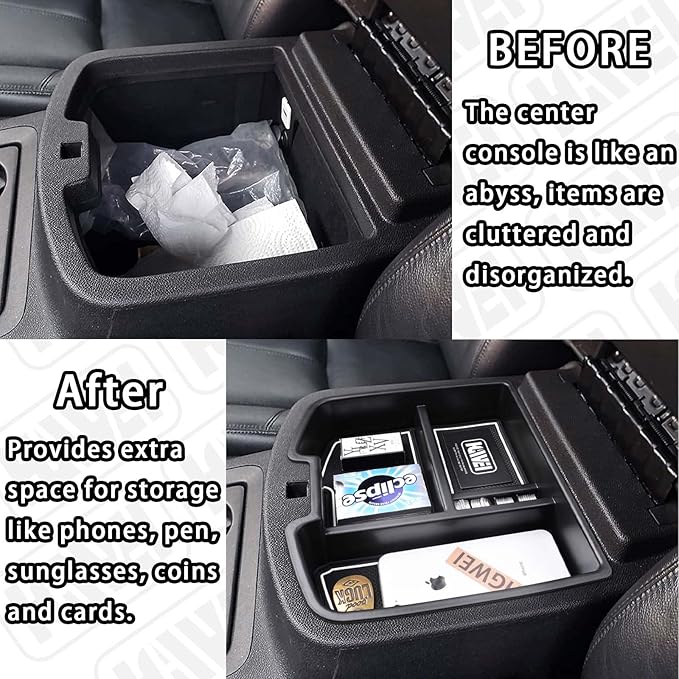 Center Console Organizer Compatible with 2007-2014 Chevy Silverado GMC Sierra Avalanche Tahoe Suburban Yukon Yukon XL Accessories, Floor Mounted Center Console ONLY, White Trim