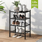 BMOSU 4-Tier Bamboo Small Shoe Rack Premium Stackable Shoe Shelf Storage Organizer for Hallway Closet Living Room Entryway Or