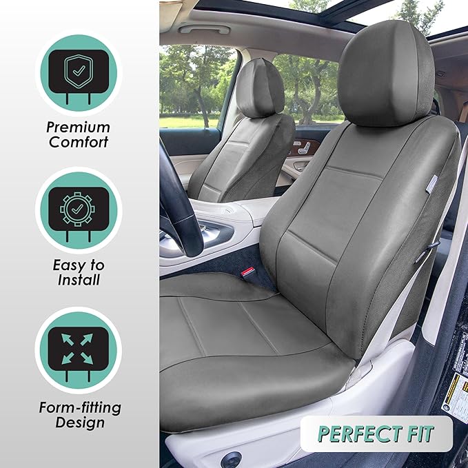 FH Group Car Seat Covers PU Leather 3 Row Car Seat Covers 7 Seater, Airbag Compatible and Split Bench - Fit Most Car, Truck, 