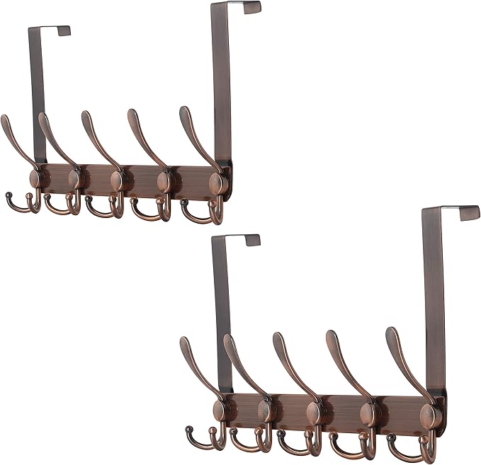 Dseap Over The Door Hook Hanger - Fits 1 3/8" to 1 3/4" Standard Doors | 5 Tri Hooks Heavy Duty Towel/Coat Rack | Door Organi