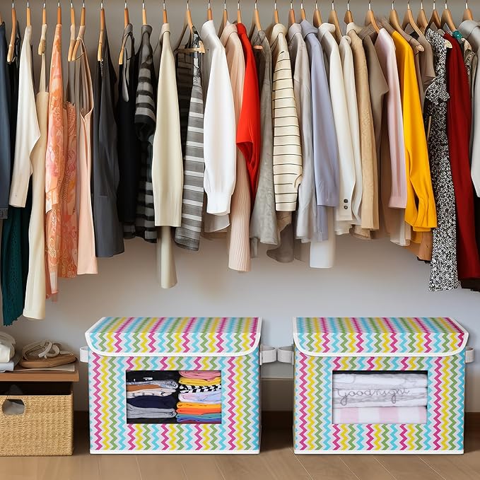 Univivi Fabric Foldable Storage Boxes [4-Pack] Large Collapsible Stackable Storage Bins with Lids, Closet Organizers and Stor