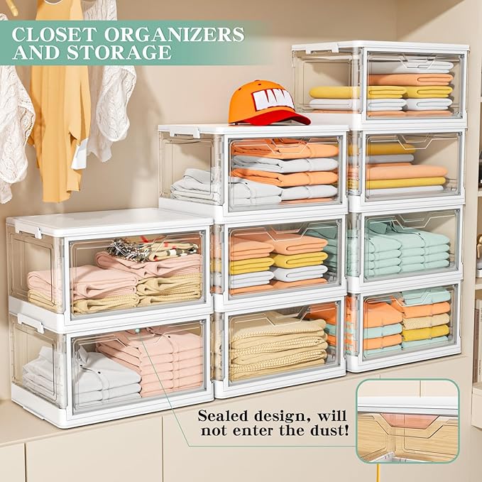 Kmiectse Clear Storage Bins with Lids - 4 Tier Plastic Bins with Wheels, Stackable Storage Bin, Closet Organizers Box for Bed