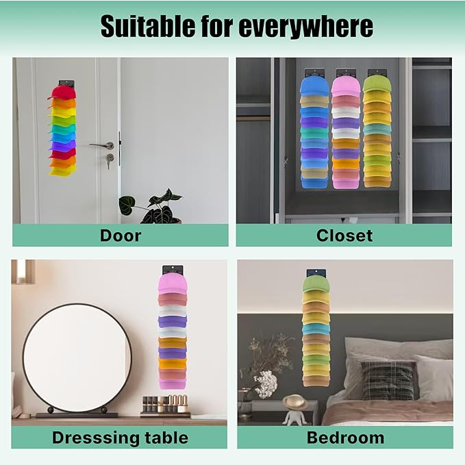 Hat Organizer for Baseball Caps 2 Packs with Built-in Spring Clips - Wall Mount Closet Hat Rack Holder, Adjustable Storage fo