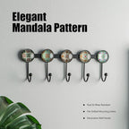 Boho Coat Rack Wall Mounted with 5 Hooks, Forest Theme Mandala Pattern Decorative Wall Hooks for Hanging Hat, Key, Towel, Pur