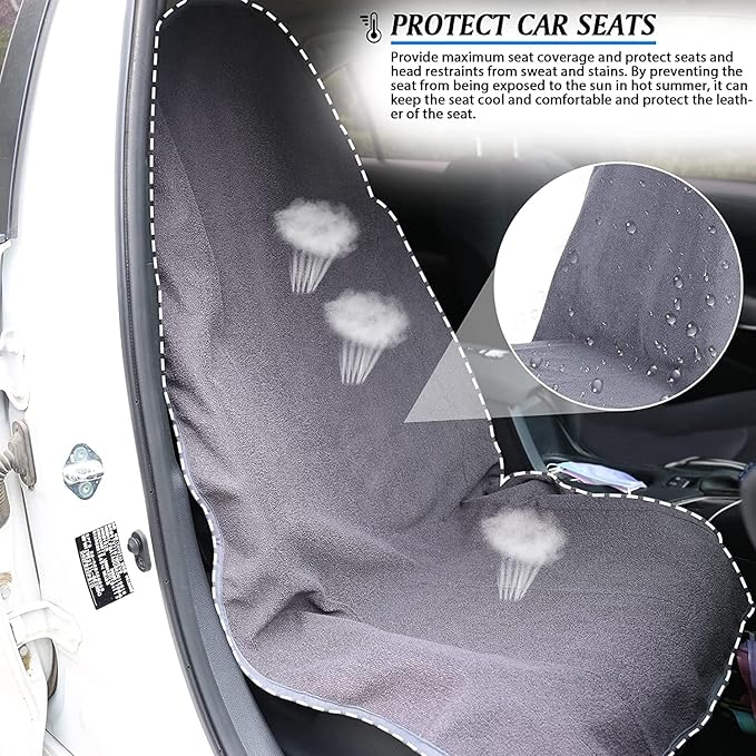 Waterproof Sweating Car Seat Cover for Post Gym Workout, Running, Swimming, Beach and Hiking, Universal Fit Non-Slip Towel Bu