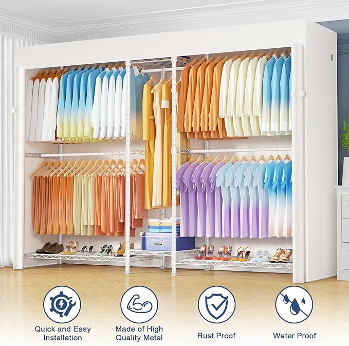 Ulif E12C Max Heavy Duty Closet Organizer System，Freestanding Clothing Rack, Adjustable Garment Rack 83" W x 16" D x 76.5" H 