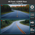 3 Channel Mirror Dash Camera, 4K/3K+2.5K/1080p+1080p Rear View Mirror Camera with GPS, APP Control, WDR Night Vision, G-Senso