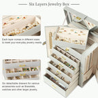 AKOZLIN Large Jewelry Box Organizer Functional with Big Mirror, Leather Jewelry Storage Case for Women Girls Ring Necklace Ea
