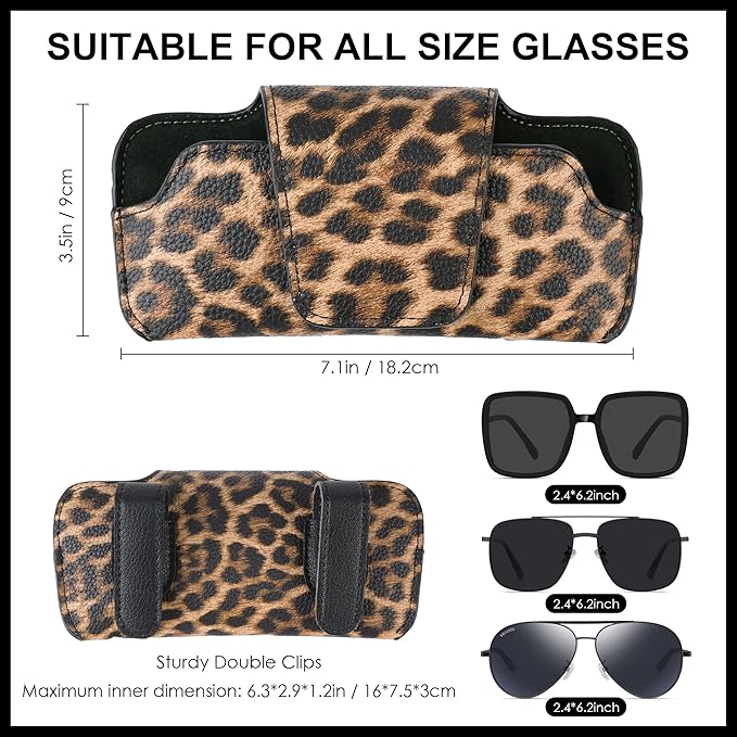 Car Sunglasses Holder for Car Visor Vegan Leather Auto Eyeglass Case with Clip Automotive Interior Visor Accessories