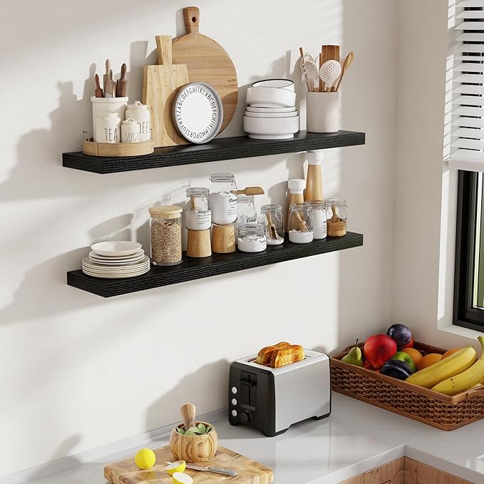 40 Inch Floating Shelves, 8 Inch Deep Floating Shelves for Wall, Hanging Shelf with Invisible Brackets, Deep Shelves for Bath