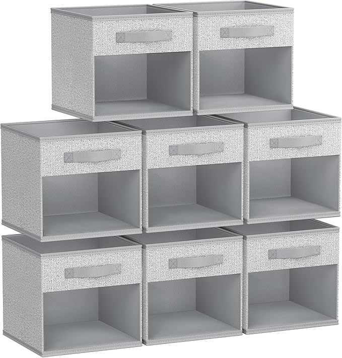 DIMJ Collapsible Storage Cubes, 8 Packs Cube Storage Bins with Window, Fabric Storage Baskets for Shelves, Closet Storage Box
