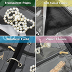 Travel Jewelry Organizer Case,Jewelry Bags for Traveling, Jewelry Binder with 24 Pcs Clear Zipper Velvet Pouches for Storing 