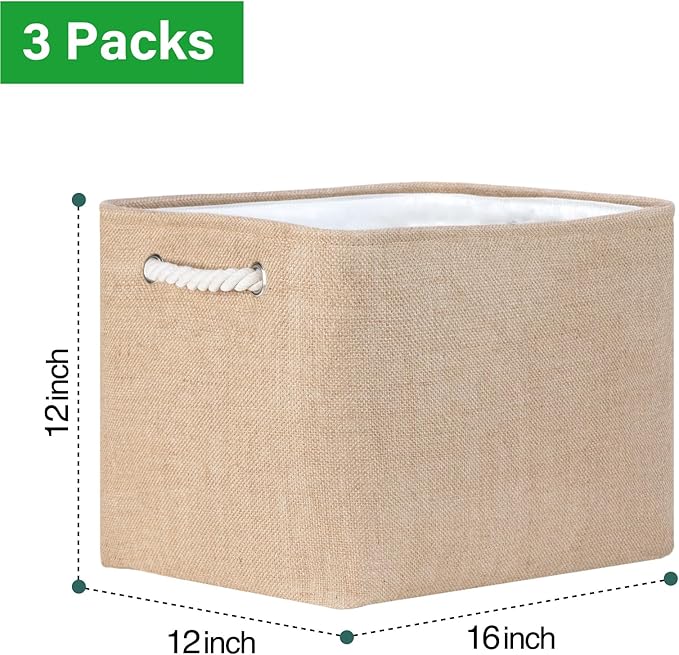 Bidtakay Fabric Storage Baskets for Shelves 3 Pack Large Storage Bins for Organizing Linen Collapsible Organizer for Closet-F