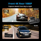 HP 4K+1080P Dash Cam, Front and Rear Dash Camera for Cars, 1.5" LCD Screen, 64GB Card, Night Vision with WDR, Support Parking