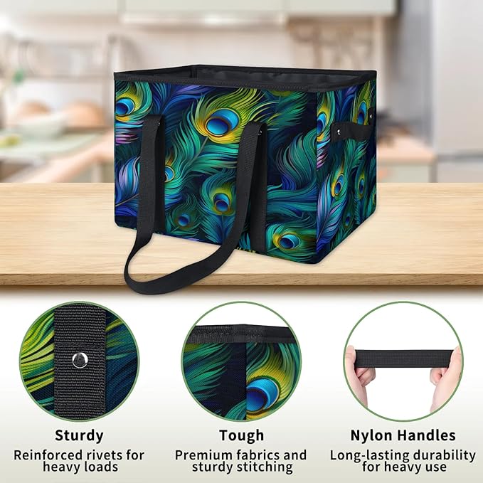 Reusable Grocery Bags Heavy Duty Shopping Bags Foldable Large Tote Bags with Long Handles & Hard Bottom