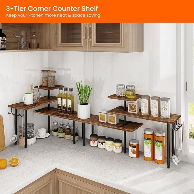 Homode Kitchen Countertop Organizer - 3 Tier Corner Shelf, Bathroom Counter Organizer, Spice Rack, Coffee Bar, Over Sink, Rus