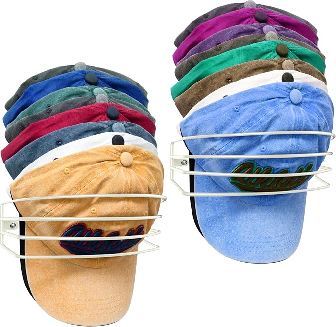 Fikoksol Hat Organizer for Baseball Caps, 2-Pack Beige White Metal Hat Rack for Wall Door, Adhesive/Wall Mounted Hat Storage 