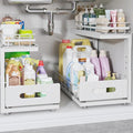 Under Sink Organizer Upgrade To Professional Rails,2-Tier Dual Pull Out Cabinet Storage,Height Adjustable Slide Out Drawers F