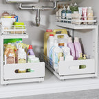 Under Sink Organizer Upgrade To Professional Rails,2-Tier Dual Pull Out Cabinet Storage,Height Adjustable Slide Out Drawers F