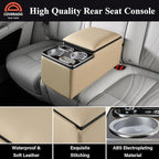 Coverado Car Center Console, Universal Rear Bench Seat Consoles, Back Seat Car Organizer, Seat Organizer with Cup Holder+Phone Holder, Central Armrest Box Back Seat Storage Box (Upgraded, Beige)