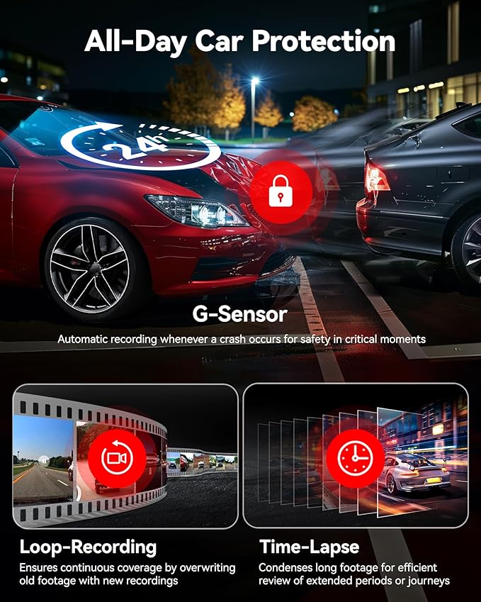 REDTIGER 4K HDR Dash Cam Front and Rear, STARVIS 2 Sensor, 5.8GHz WiFi APP, 3.18" Touchscreen, Voice Control, 128G Card Inclu