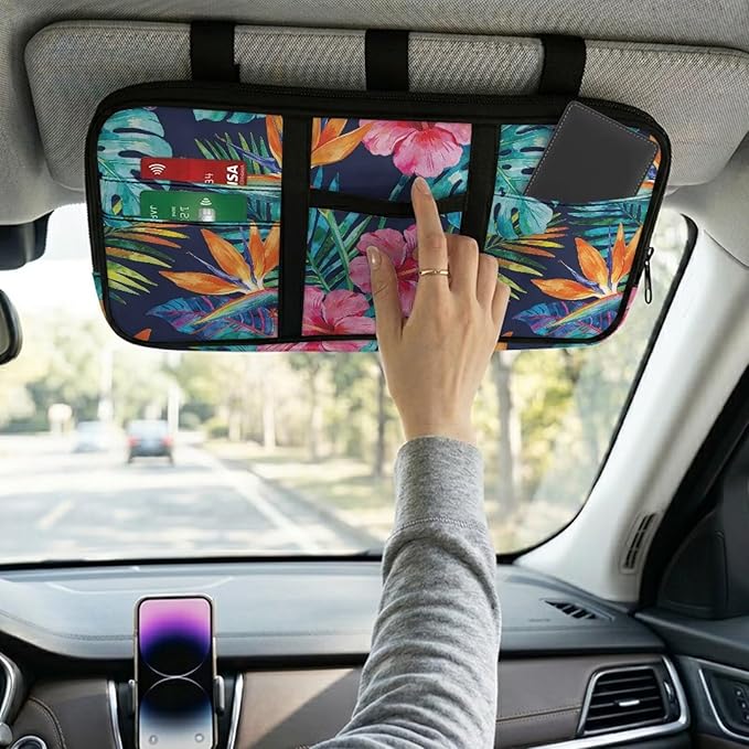Tropical Plant Car Sun Visor Organizer Fashion Sun Visor Organizer Easy to Store and Install Cars Accessories for Cars, Trucks & SUVs Keep Tidy