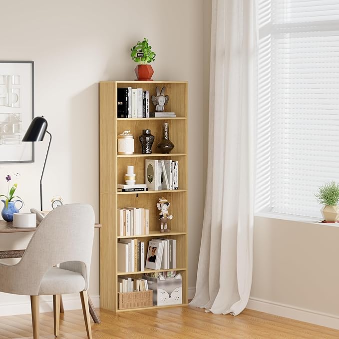 6 Tier Book Shelf，Wooden 6 Cube Storage Organizer,6 Tier Low Bookcase Storage Display Organizer, 64 Inch Versatile Cubes Shel