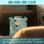 Car Garbage Bag Watercolor Floral and Green Leaves Drawstring Car Trash Bag Hanging for Back Seat with Adjustable Buckle Canvas Vehicle Trash Can Easy-to-Install