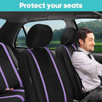 FH Group Unique Flat Cloth Full Set Car Seat Covers w. Silicone Steering Wheel Cover- Universal Fit for Most Cars, Trucks, SUVs or Vans (Purple/Black)