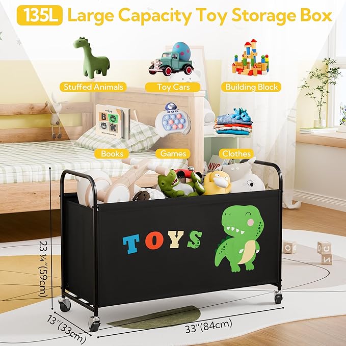 GRANNY SAYS Toy Box for Boys Girls, Large Toy Chest Storage with Wheels, Metal Kids Toy Storage Organizer for Stuffed Animals