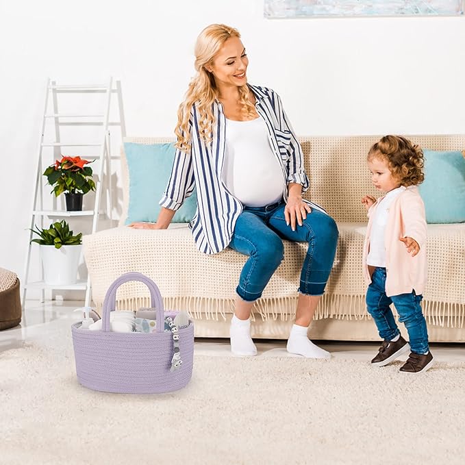 Baby Diaper Caddy Organizer Cotton Rope Nursery Storage Bin Basket Portable Holder Tote Bag for Changing Table Car Travel Bab