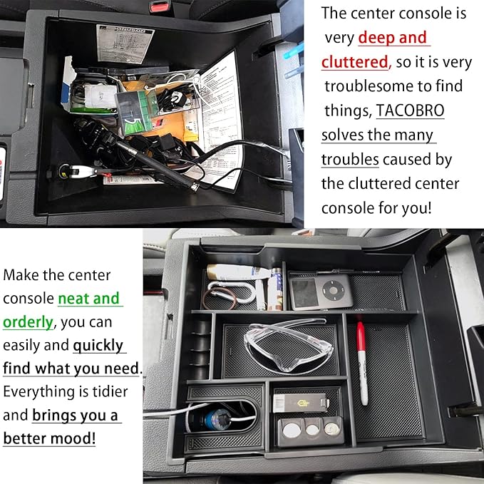 TACOBRO Center Console Organizer Compatible with 2014-2017 2018 2019 2020 2021 Tundra Accessories, Crewmax Interior Armrest Underseat Storage Box- Full-coverage Insert Tray, Red Trim