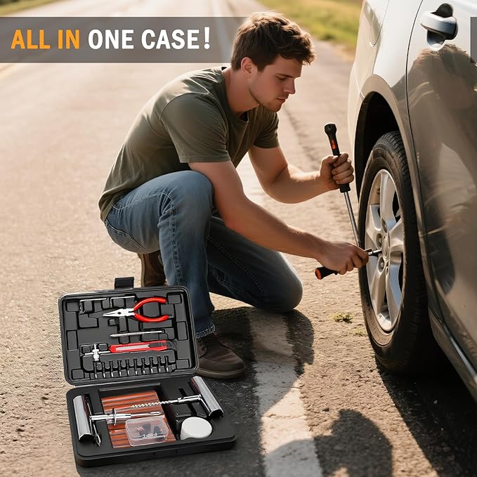 ORCISH Heavy Duty Tire Plug Kit - 70pcs All-in-One Universal Tire Repair Kit for Tubeless Flats, Emergency Tire Patch Kit for