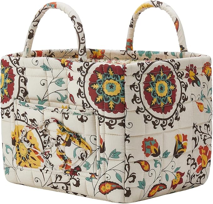 Boho Fabric Storage Basket, Large Capacity Laundry Basket, 12.2'' x 10.23'' x 10.23'' Collapsible Laundry Hamper with Easy Ca