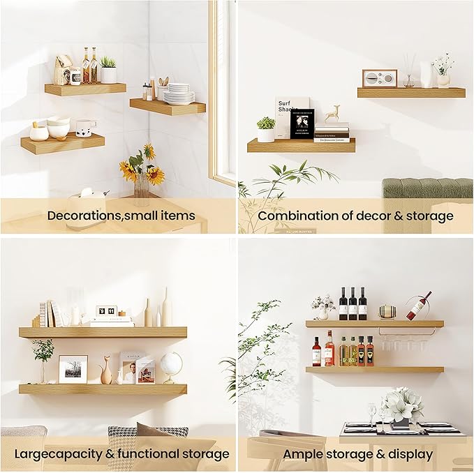 Vivelove 24 Inch Floating Shelves for Wall, 24x9 Display Shelves for Bathroom Living Room Kitchen Bedroom Office Farmhouse Ho
