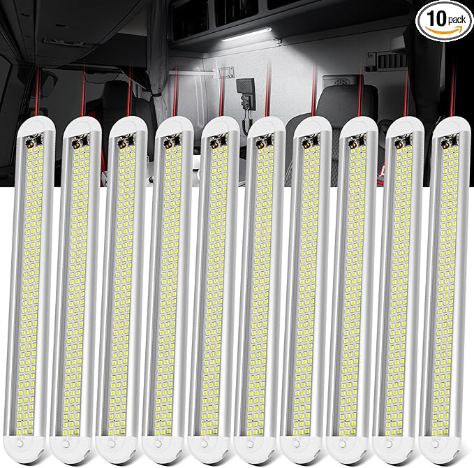 12v LED Interior Light Bar，CT CAPETRONIX 120LEDs 1500LM 8W DC 12 Volt led Strip Lights with ON/Off Switch，for Enclosed Cargo Trailer, Car RV Van Truck Lorry Camper Boat Caravan Motorhome (10Pack)