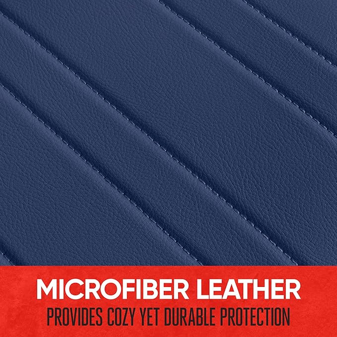 Motor Trend Seat Covers for Cars Trucks SUV, Faux Leather 2-Pack Blue Padded Car Seat Covers with Storage Pockets, Premium In