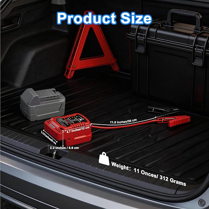 Car Jump Starter, Compatible with Milwaukee M18 18V Tools Battery, Jumper Cables with 30A Fuse & Protection Circuit, 13.5V Regulated Portable Jumping Cables for 12V Cars Motorcycles Lawn Mowers