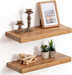 Floating Shelves for Wall, 18"Wx8"D Rustic Solid Elm Wood Floating Shelves Wall Mounted, Round Edge Wall Shelves with Invisib