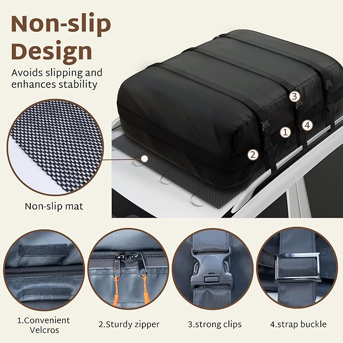 iBirdie Roof Rack Cargo Carrier 22.6 Cubic Feet, Soft-Shell Rooftop Cargo Box, Waterproof Heavy Duty 1200D for Car with/Without Roof Rack, Includes Anti-Slip Mat, Door Hooks, 46x34x25 inches