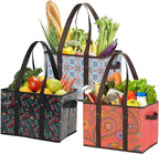 Foraineam Reusable Grocery Bags Set Durable Heavy Duty Tote Bag Collapsible Grocery Shopping Box Bag with Reinforced Bottom