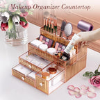 Makeup Organizer Golden- Tempered Glass Vanity Organizer for Cosmetics, Skincare, Hair Tools, Brushes, Perfume - Multipurpose