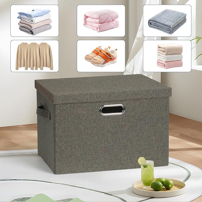 Graciadeco Large 17" 36 Quart Collapsible Stackable Storage Bins with Lids, 3 Packs Dark green Foldable Fabric Closet Storage
