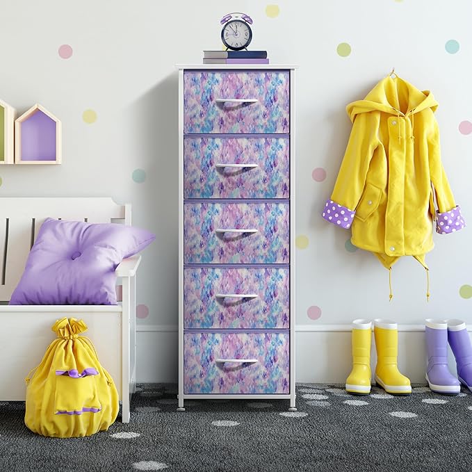 Sorbus Fabric Dresser for Kids Bedroom - Chest of 5 Drawers, Tall Storage Tower, Clothing Organizer, for Closet, for Playroom