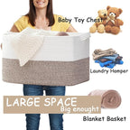COMFY-HOMI Large Laundry for Organizing|Rectangle Cotton Rope Storage with Handles|Blanket for Living Room|Woven Laundry for 