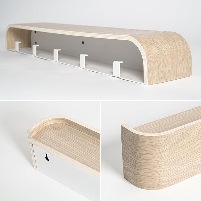 Kazai. Wall-Mounted Coat Rack 'Toke' - Modern Design Coat Rack with Hidden Wall Hooks - Solid Wood Veneer Panel Coat Hanger -