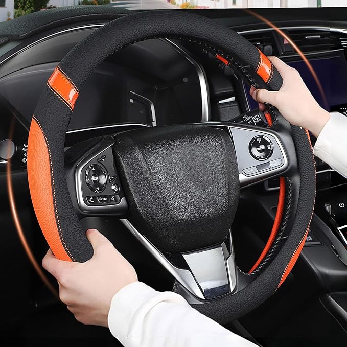 Cxtiy Pickup Truck Steering Wheel Cover –Universal Soft Leather Non-Slip Sporty Fashion Steering Wheel Grip Set for Women Gir