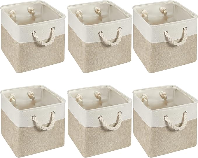 Geiserailie 6 Pcs 11 x 11 Inch Cube Storage Bins Fabric Storage Organizer Bins Foldable Cube Baskets with Sturdy Carry Handle