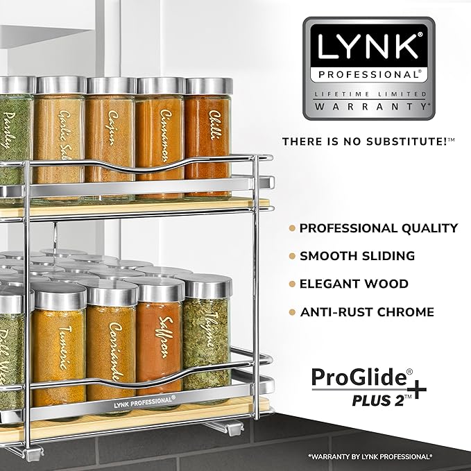 LYNK PROFESSIONAL® Élite™ Pull Out Spice Organization for Cabinets - 10-3/8 inch Wide – Spice Rack for Inside Cabinets – Wood