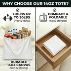Extra Large Canvas Tote Bag - Big Reusable Grocery Shopping Heavy Duty Foldable